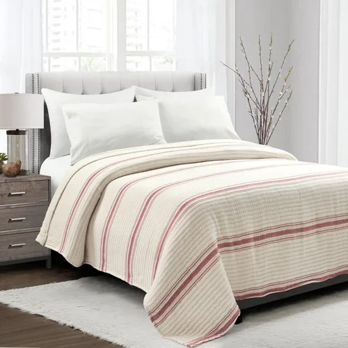 Vista 12 de Lush Decor Colcha/Cubrecama de Algodón Tejido con Puntada Pick Stitch Kantha de Rayas Estilo Granja, 104" An x 90" L, King, Azul - Ropa de Cama a