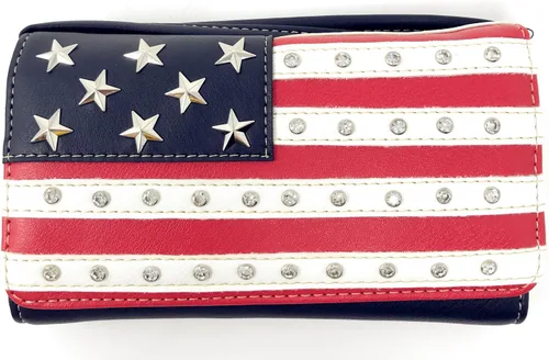 Vista 6 de Texas West Conjunto de bolsos de mano de mujer con diamantes de imitación de bandera americana en multicolor
