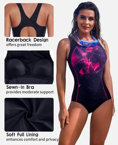 Vista 3 de beautyin Traje de baño deportivo de una pieza con espalda cruzada para mujer