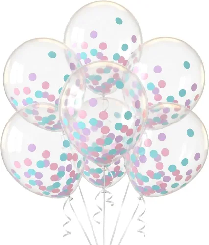 Vista 8 de Globos de látex de confeti, color negro transparente, dorado plateado de 12 Negro y plateado