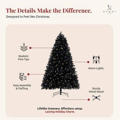 Vista 6 de Naomi Home - Árbol de Navidad negro preiluminado de 6.5 pies, 450 luces
