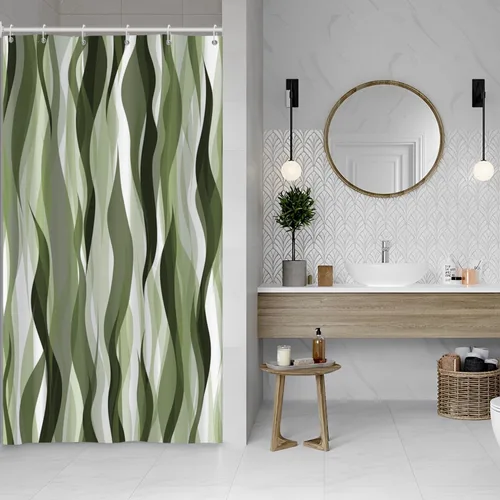 Vista 12 de Cortina de ducha moderna de rayas abstractas negras, blancas y grises, cortina de ducha para decoración de baño geométrica, impermeable, decorativa