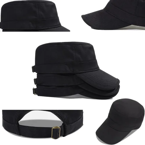 Vista 3 de QOHNK Gorra de béisbol de algodón para hombre y mujer, unisex, estilo cadete, militar, ajustable, con parte superior plana