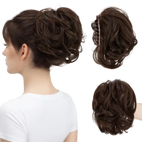 Vista 22 de Pinza de pelo con clip de garra, moño corto, pieza de cabello de moño desordenado, extensiones de cabello flexibles, ramificación de cabello