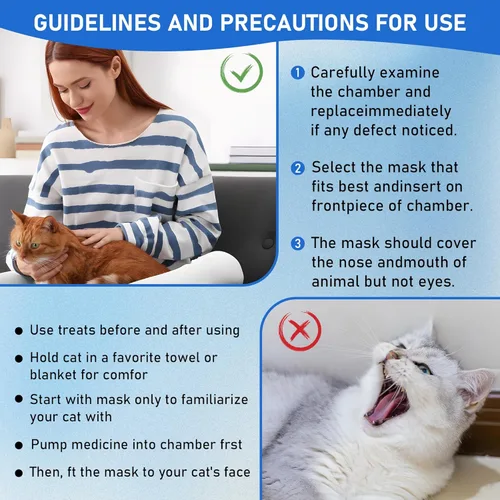 Vista 5 de Espaciador inhalador para gatos, 2 tamaños de máscara para dar medicamentos a tu mascota, ayuda al gato con la respiración y la entrega