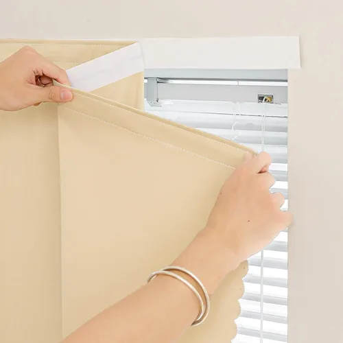 Vista 25 de Jilron - Cintas mágicas adhesivas para cortinas opacas sin necesidad de perforación, cortinas adhesivas sin barra para ventanas pequeñas
