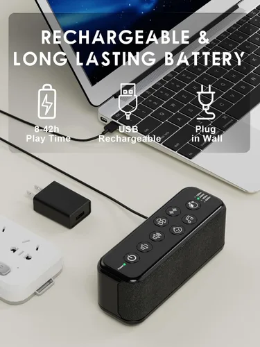 Vista 3 de Máquina portátil de ruido blanco para adultos y niños, 42 sonidos relajantes, máquina de sonido de viaje recargable con sonidos de lluvia y océano