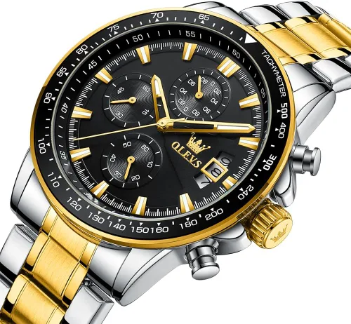Vista 2 de OLEVS Watch for Men, Fashion Business Dress Mens Watches, Luminous Date Stainless Steel Waterproof Analog Two Tone Casual Quartz Wristwatch