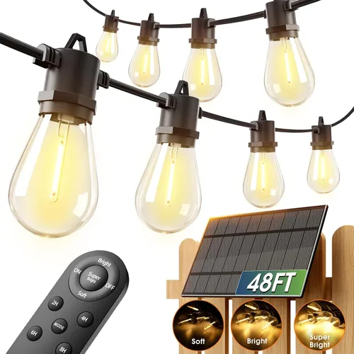 Vista 12 de addlon Cadena de luces solares de 54 pies (48+6) para exteriores, impermeables con carga USB y control remoto - Luces de patio con energía solar
