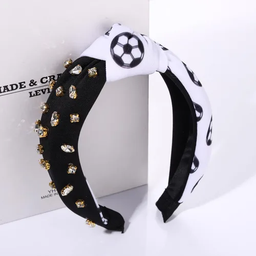 Vista 6 de Diademas para el día del partido, cintillo de fútbol y béisbol para mujer, diadema anudada de cristal con diamantes de imitación adornados con nudo
