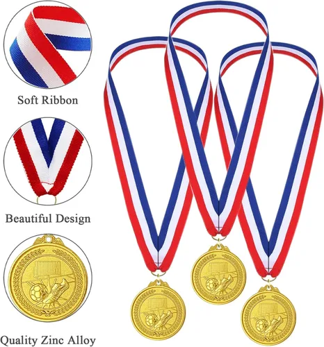 Vista 5 de Donrime 12 Pieces Soccer Medals for Kids, Gold Metals Awards Medal for Kid’s Sports Soccer Games, Soccer Party Favors, 2 Inches