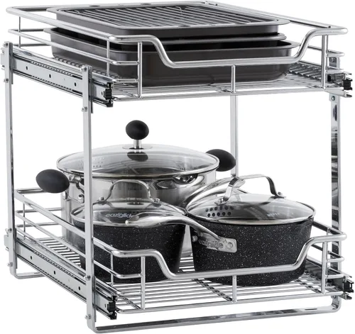 Vista 17 de Household Essentials Glidez - Organizador de almacenamiento multiusos de acero cromado extraíble/deslizante para uso debajo del gabinete - Diseño