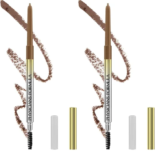 Vista 12 de Physicians Formula Lápiz de cejas retráctil delgado definidor, marrón medio, cepillo de cejas de doble cara, punta fina, forma, define, rellenos