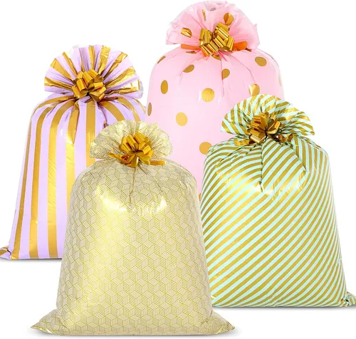 Vista 9 de Fulmoon - 4 bolsas de regalo jumbo de 48 pulgadas, grande, negro dorado
