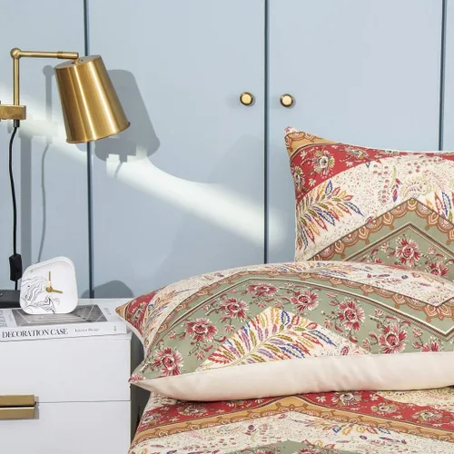 Vista 7 de DaDalogy Bedding - Sábana bajera ajustable con diseño floral botánico con funda de almohada, patrón de filigrana de cachemira cheurón bohemio