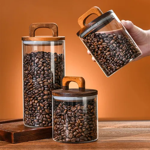 Vista 6 de Spacenight Recipiente de café, recipientes de vidrio para almacenamiento de alimentos, tarro de vidrio con tapa para granos de café, dulces