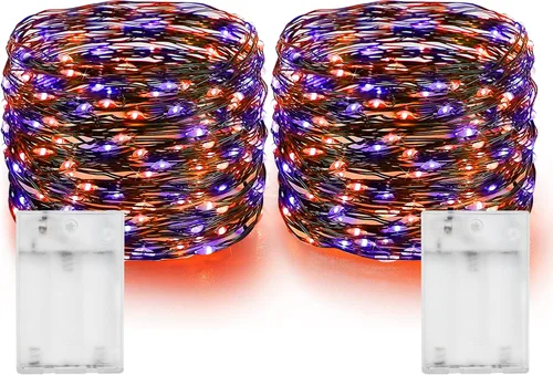 Vista 19 de Dazzle Bright - Guirnalda de luces de hadas de Halloween, 60 luces LED de 20 pies de alambre de cobre a batería y resistente al agua, decoraciones