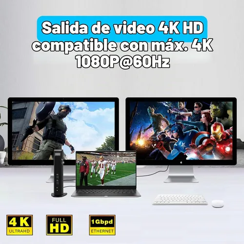 Vista 6 de Estación de acoplamiento universal USB 3.0 de doble pantalla 4K, pantalla de monitor de video dual con HDMI dual 4K x 2K a 60 Hz, Gigabit Ethernet