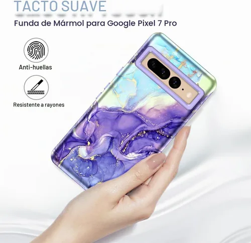 Vista 5 de Btscase Funda para Google Pixel 7 Pro, patrón de mármol 3 en 1, resistente a prueba de golpes, cuerpo completo, policarbonato duro y suave