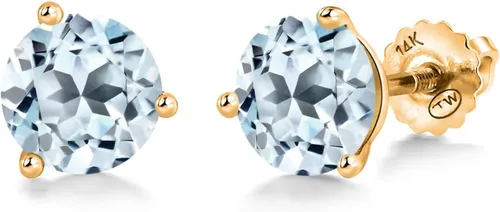 Vista 64 de Gem Stone King Aretes de Martini de oro amarillo de 14 quilates Aretes de tuerca de 3 puntas para mujeres y hombres Redondos de 0.236 pulgadas