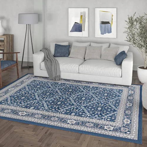 Vista 8 de Beauregard - Alfombra rectangular tradicional oriental azul marino, 5 x 7 pies Azul marino/flor y brillo