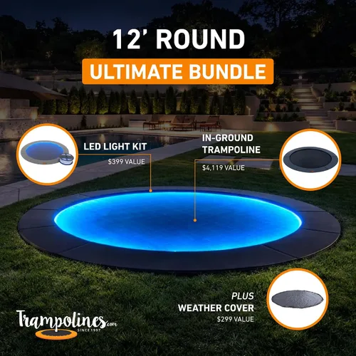Vista 3 de Avyna Trampolín redondo en el suelo de alta calidad, 15 pies, 14 pies y 12 pies - Trampolín al aire libre para niños y adultos con características