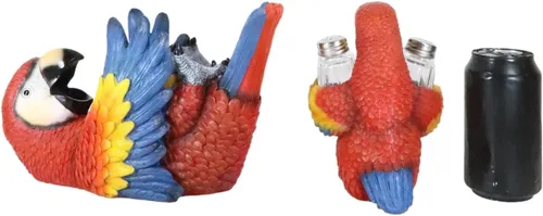Vista 8 de Ebros Gift Paquete de 2 saleros y pimenteros con diseño de selva tropical de río rojo escarlata, guacamayo, pájaro, salero y pimentero y botellero
