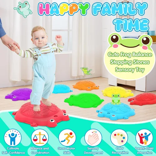 Vista 2 de Piedras de Equilibrio para Niños, 12 Piezas de Ranas, Piedras de Equilibrio Antideslizantes, Juguetes Sensoriales para Niños de 3 a 5 Años, Juego