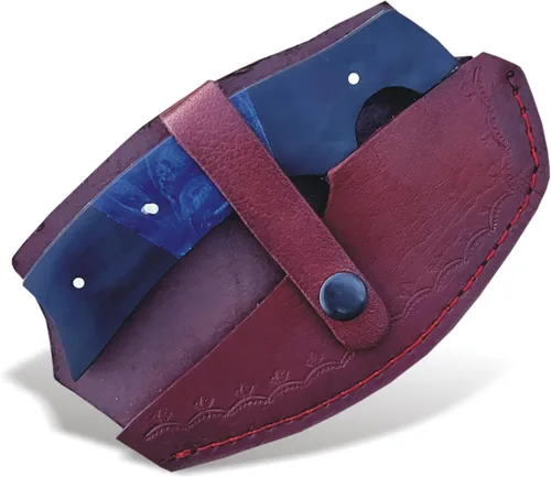 Vista 8 de Damascus Steel Alaskan Ulu con funda, cortador de pizza perfecto de 5.8 pulgadas, picador Mezzaluna para cocina, auténtico diseño esquimal inuit