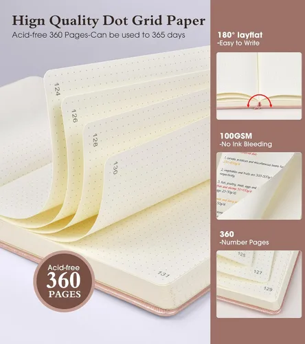 Vista 2 de Ansopu Cuaderno de puntos, 360 páginas numeradas, cuadrícula de puntos, de 8.5 x 11 pulgadas, papel de punto de 3.53 oz/m², tapa dura gruesa