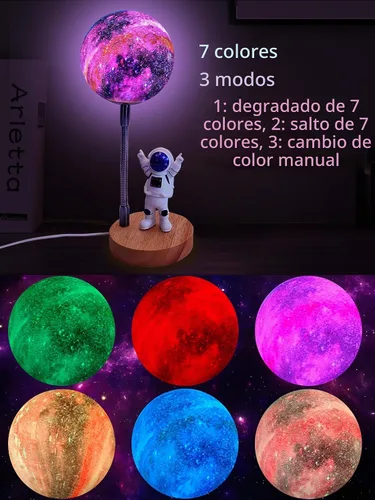 Vista 2 de Lámpara de luna para niños, luces Space Buddy con 7 colores, luz nocturna de astronauta Galaxia