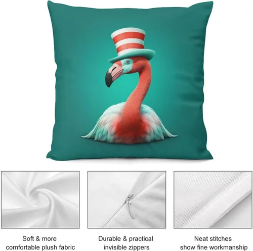 Vista 6 de Almohadas para exteriores, diseño de flamenco con sombrero de Papá Noel rojo y blanco, fundas de almohada de pájaros flamencos con sombrero de Papá