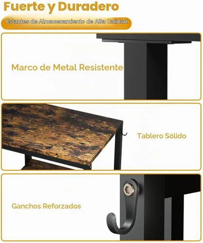 Vista 6 de Soporte de horno microondas de 4 niveles, estación de café ajustable para electrodomésticos pequeños, estante para panadería con 4 ganchos y 7