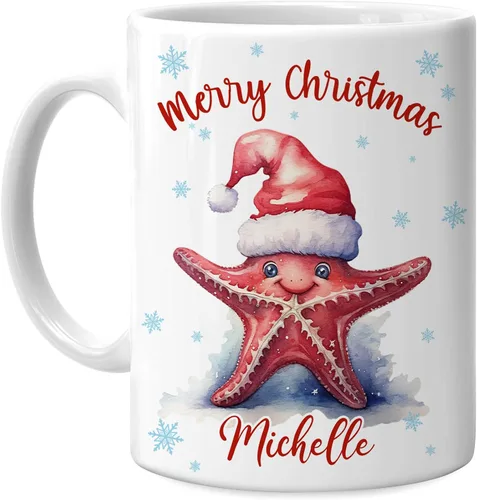 Vista 11 de Hyturtle Regalos personalizados para amantes de los ajolotes – Taza de café de cerámica con nombre personalizado de Feliz Navidad de 11 oz – Lindo