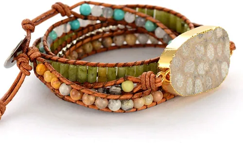 Vista 17 de ZOSOJONA - Pulseras bohemias hechas a mano de piedra natural, que dan vuelta, con cuentas de cristal de turquesa