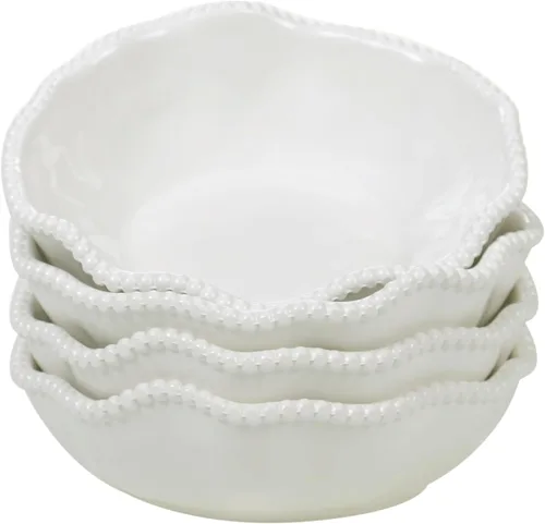 Vista 7 de Perlette - Juego de vajilla de 12 piezas con cuentas de color blanco hueso, incluye 4 platos llanos, 4 platos de ensalada, 4 cuencos