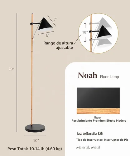 Vista 3 de HarvestLand Noah - Lámpara de pie negra – Lámparas de lectura de pie ajustables sobre silla con base sólida, lámpara de pie de lectura, lámpara