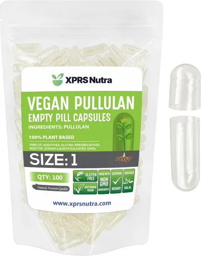 Vista 10 de XPRS Nutra Cápsulas vacías Pullulan tamaño 0 – 100 unidades Clean Label Plant Clear Empty Vegan Cápsulas – Píldoras vegetarianas premium – Relleno