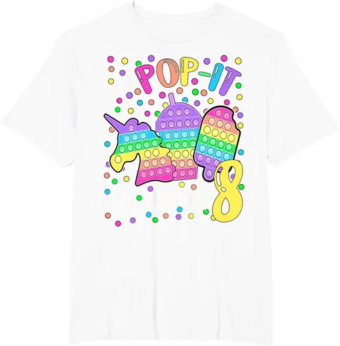 Vista 60 de Let's Pop-it I'm turning 8 Colorful 8th Birthday - Camiseta para niña, Negro