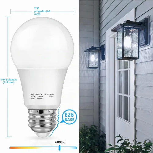 Vista 4 de SHINE HAI Bombillas con sensor de luz del atardecer al amanecer, bombillas LED A19 de 12 W de encendido y apagado automático, 1200 lúmenes, base