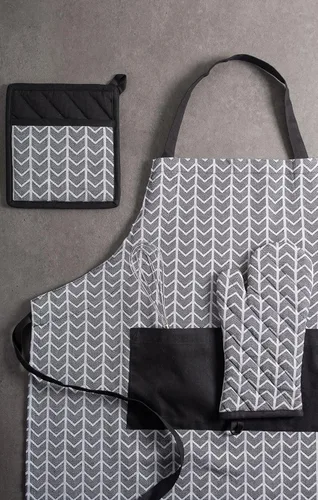 Vista 4 de DII Delantal de chef unisex jacquard geométrico negro y blanco, 32x28, espiga