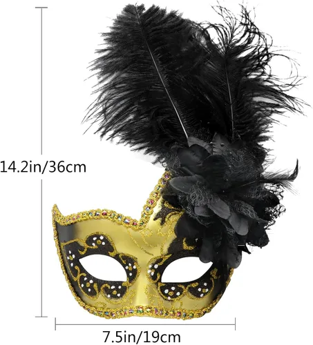 Vista 4 de Máscara de plumas para mascarada, disfraz veneciano para fiesta de Navidad.