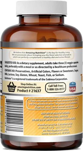 Vista 4 de Amazing Formulas Curcumina de cúrcuma y jengibre con suplemento BioPerine 1500 mg por porción 180 cápsulas vegetales Sin OMG Sin gluten
