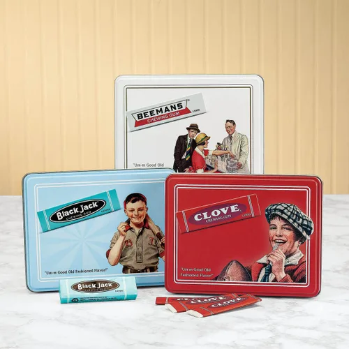 Vista 3 de Black Jack (Blackjack) Gum Vintage Collectors Lata con 10 paquetes de goma de mascar BlackJack