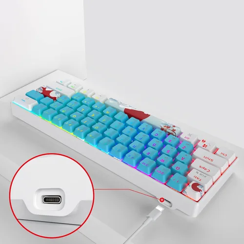 Vista 6 de Teclado mecánico 60% Teclado compacto 60% para juegos, retroiluminación RGB, 61 teclas, cable USB para PC portátil con Windows Mac