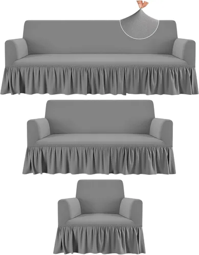 Vista 9 de Fanfanwin Juego de fundas de sofá de 3 piezas para cojines de sofá, duraderas, lavables, de alta elasticidad, fundas de sofá con falda para sofá