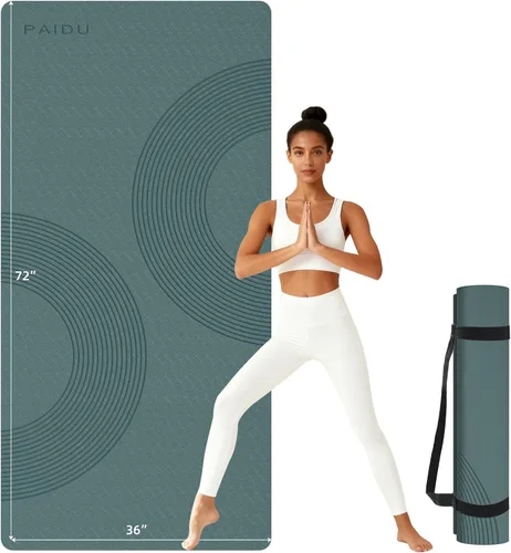 Vista 7 de PAIDU Alfombrilla de yoga grande, 72 x 36 x 2/5 pulgadas (0.394 in) gruesa antideslizante, material POE certificado SGS, ideal para gimnasio