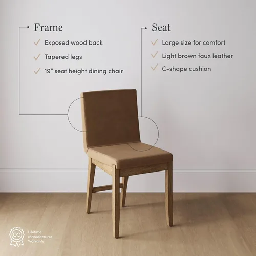 Vista 4 de Nathan James Gracie - Silla de comedor moderna con cojín, silla de comedor tapizada con marco de madera maciza, color marrón claro, juego de 2