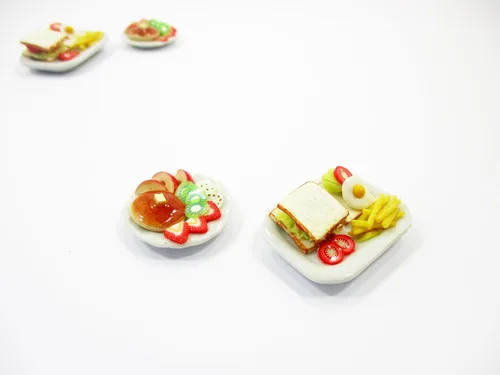 Vista 2 de Casa de muñecas Miniatura Comida 2 Desayuno Mantequilla Panqueque Cerámica Plato 16172 Butter pancakes clay food snacks set, mini 2 morning meal