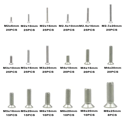 Vista 2 de Kit surtido de tornillos de cabeza plana Phillips de acero inoxidable M2 M2.5 M3 M4 M5 M6 M8 304